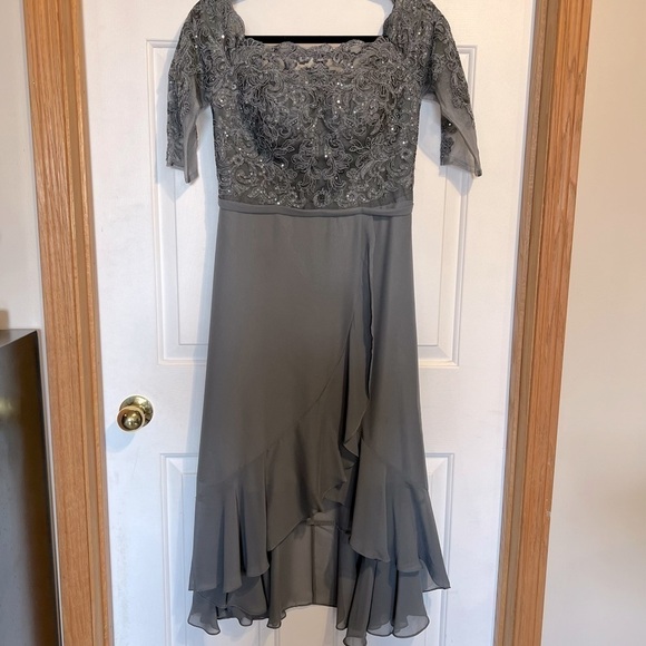 JJ House Women’s  Lace Chiffon Ruffled High Low, Steel Grey Dress, #69 - Picture 1 of 16